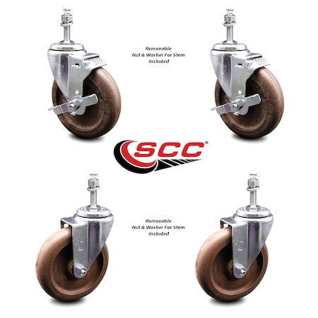 Service Caster 5 Inch High Temp Glass Filled Nylon 10mm Threaded Stem Caster Brakes SCC, 2PK SCC-TS20S514-GFNSHT-M1015-2-TLB-2